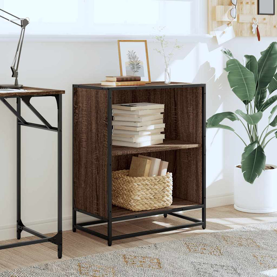 Boekenkast 60x35x76 cm bewerkt hout bruin eikenkleur