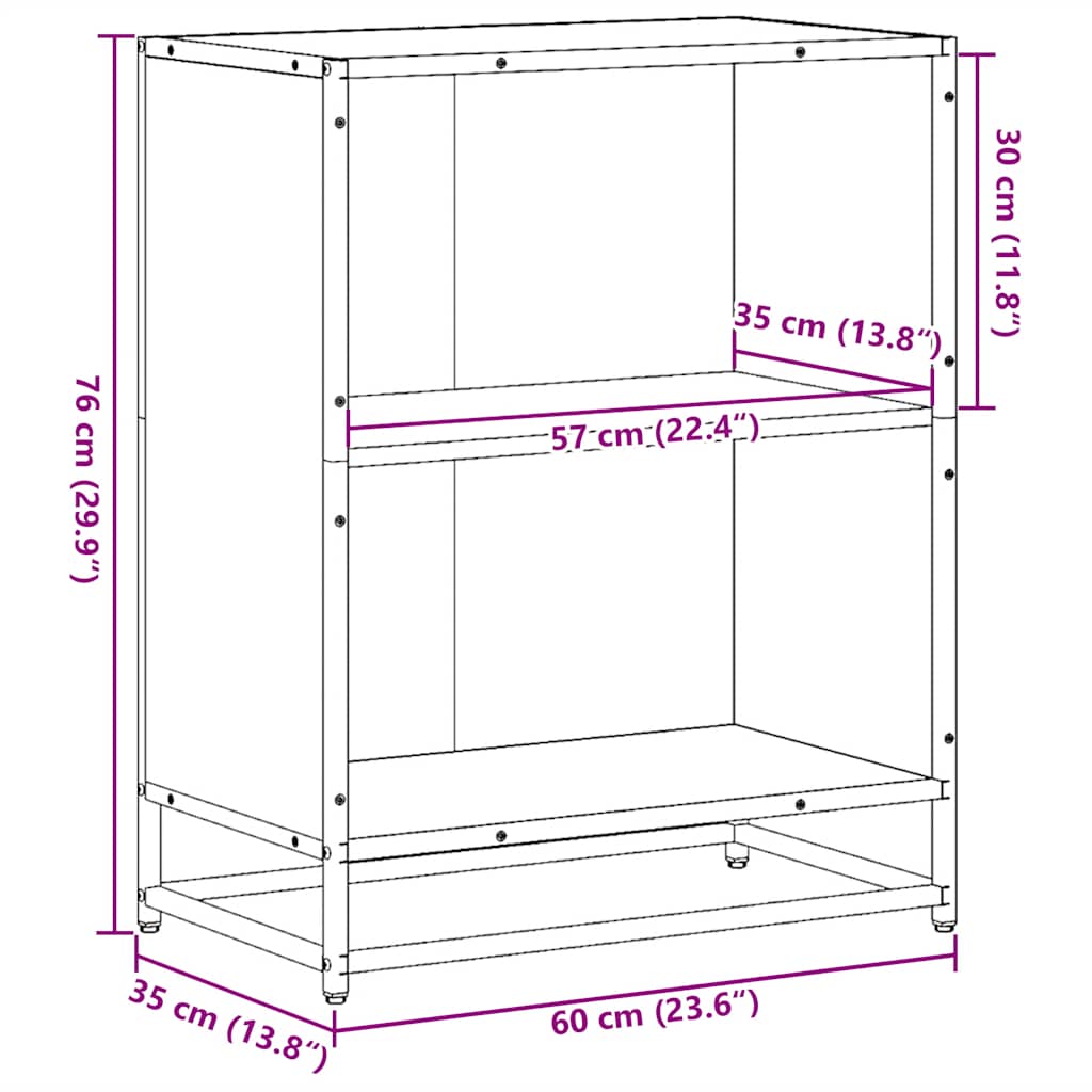 Boekenkast 60x35x76 cm bewerkt hout bruin eikenkleur