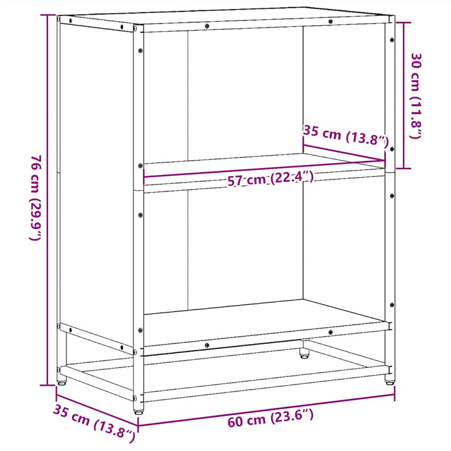 Boekenkast 60x35x76 cm bewerkt hout bruin eikenkleur