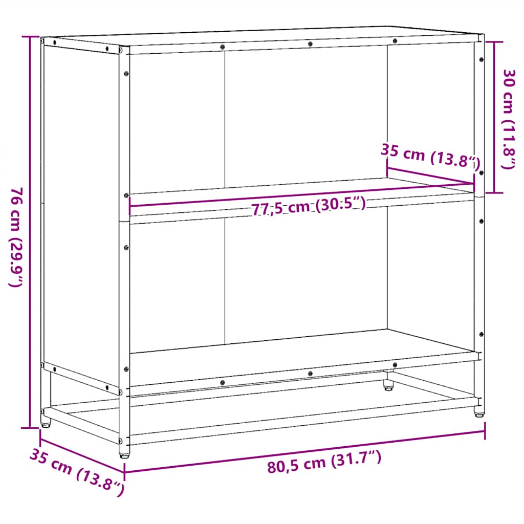 Boekenkast 80,5x35x76 cm bewerkt hout grijs sonoma eikenkleurig