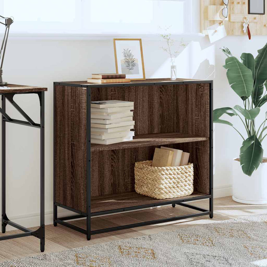 Boekenkast 80x35x76 cm bewerkt hout bruin eikenkleur
