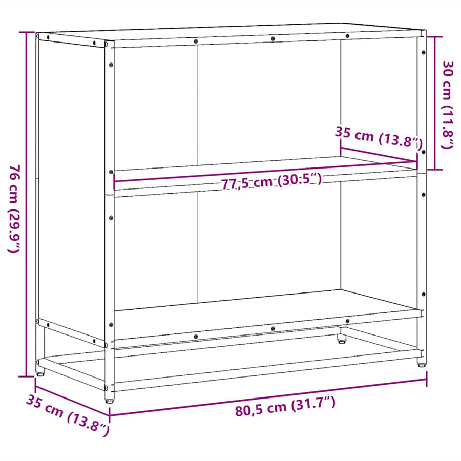 Boekenkast 80x35x76 cm bewerkt hout bruin eikenkleur