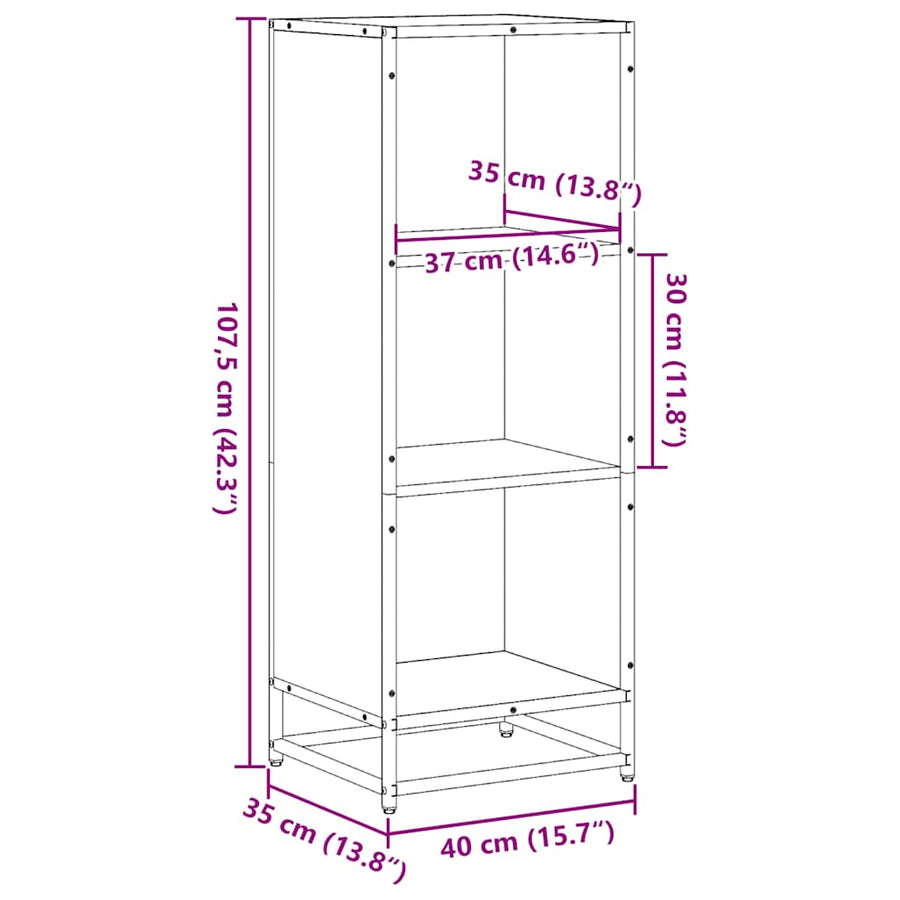 Boekenkast 40x35x107,5 cm bewerkt hout gerookt eikenkleurig