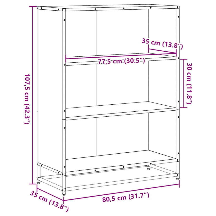 Boekenkast 80,5x35x107,5 cm bewerkt hout gerookt eikenkleurig