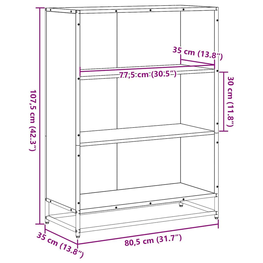 Boekenkast 80,5x35x107,5 cm bewerkt hout bruin eikenkleur