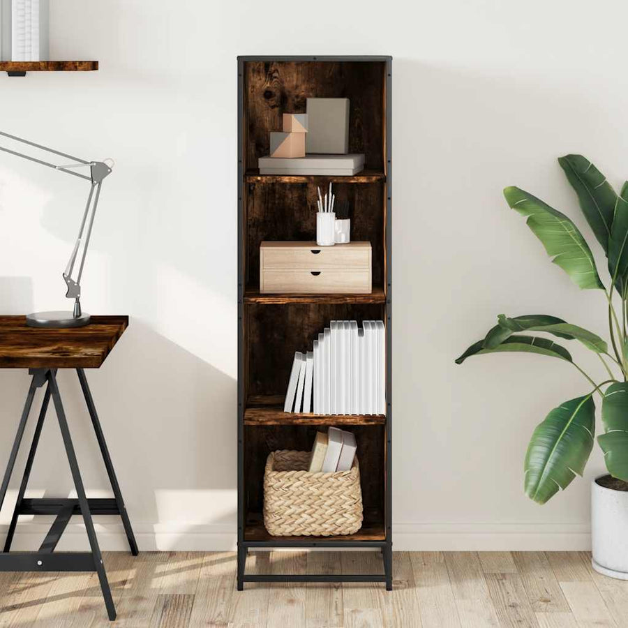 Boekenkast 40x35x139 cm bewerkt hout gerookt eikenkleurig