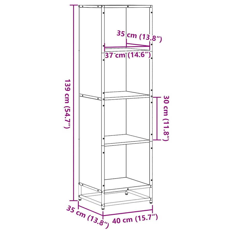 Boekenkast 40x35x139 cm bewerkt hout bruin eikenkleur