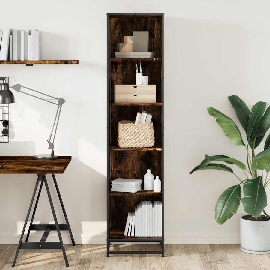 Boekenkast 40x35x170,5 cm bewerkt hout gerookt eikenkleurig