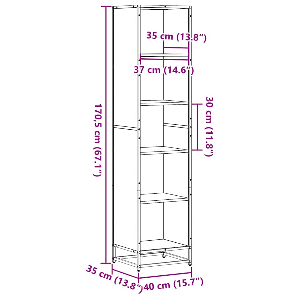 Boekenkast 40x35x170,5 cm bewerkt hout gerookt eikenkleurig