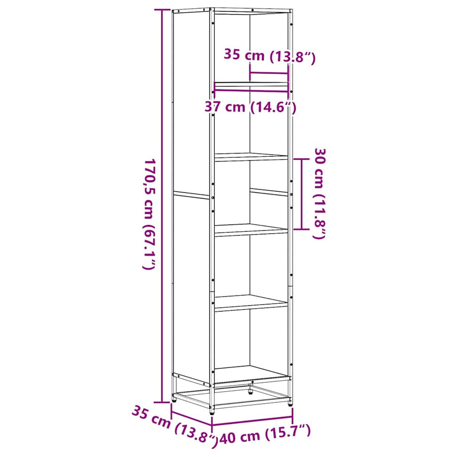 Boekenkast 40x35x170,5 cm bewerkt hout gerookt eikenkleurig