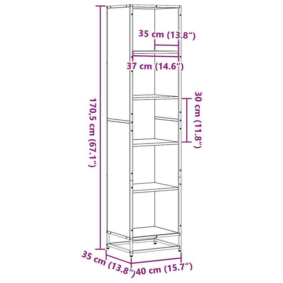 Boekenkast 40x35x170,5 cm bewerkt hout bruin eikenkleur