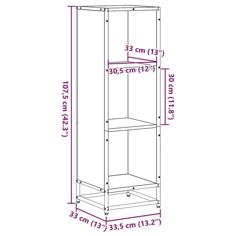 Boekenkast 33,5x33x107,5 bewerkt hout grijs sonoma eikenkleur