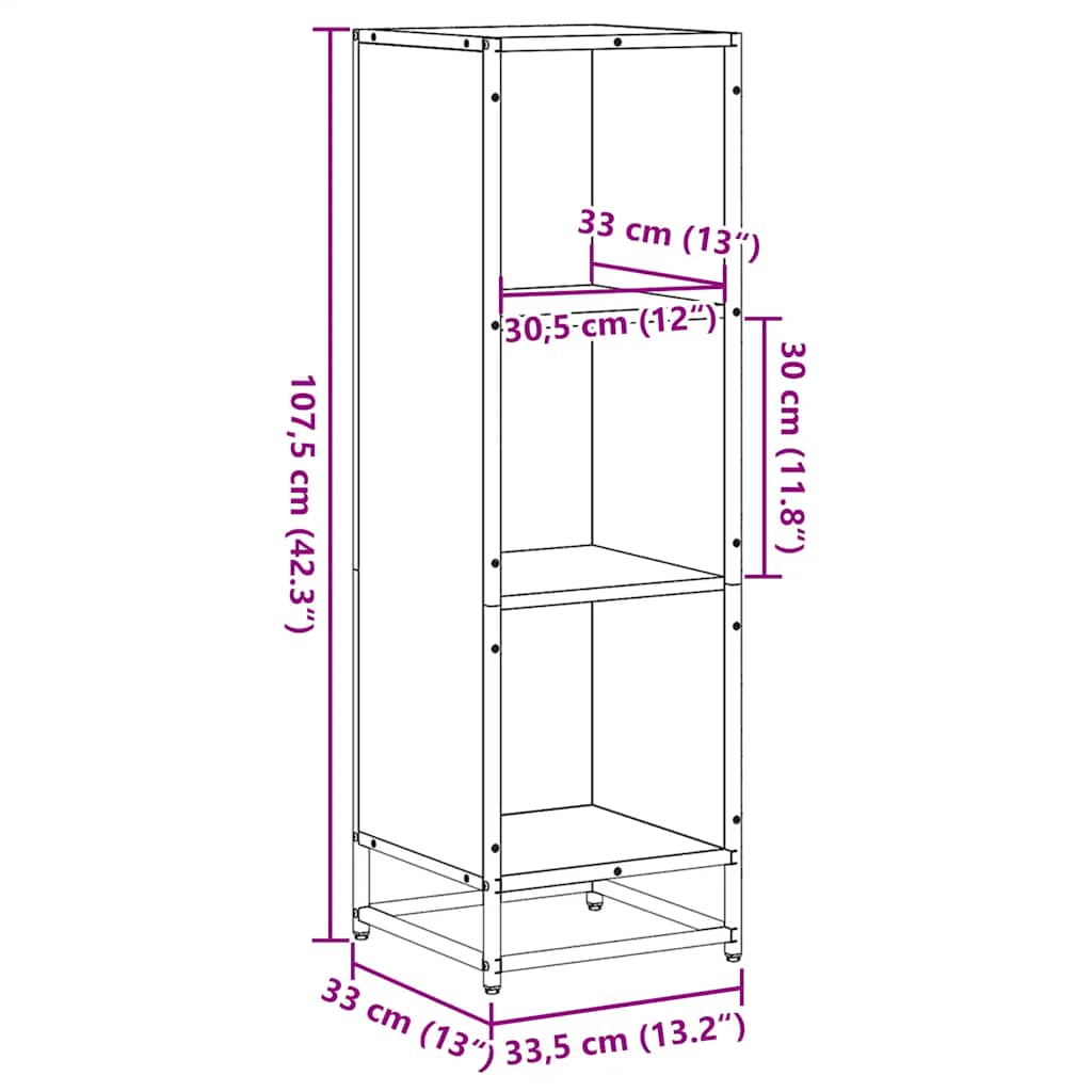 Boekenkast 33,5x33x107,5 cm bewerkt hout bruin eikenkleur