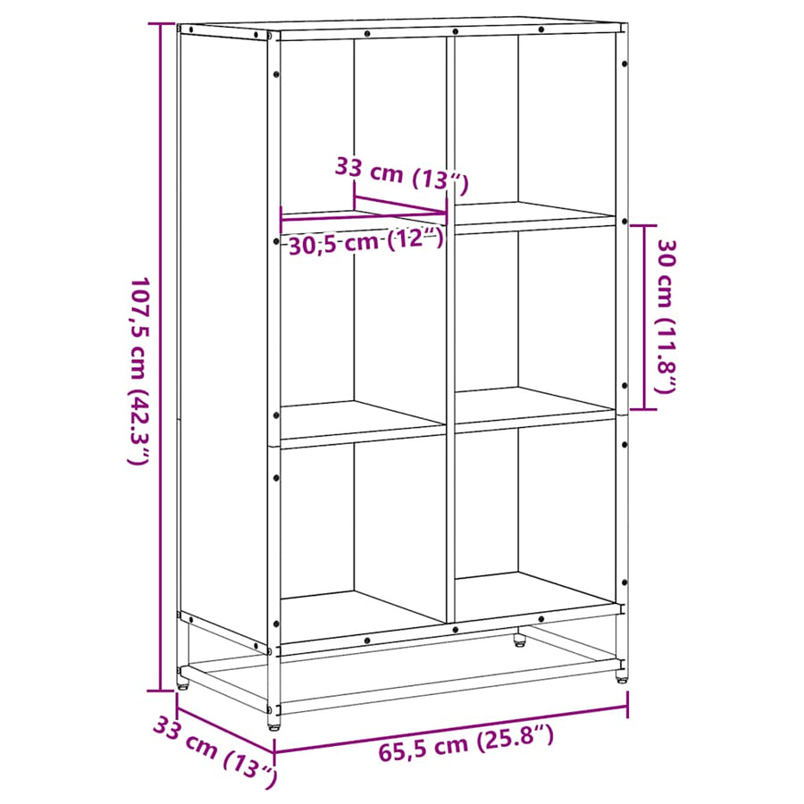 Boekenkast 65,5x33x107,5 cm bewerkt hout bruin eikenkleur