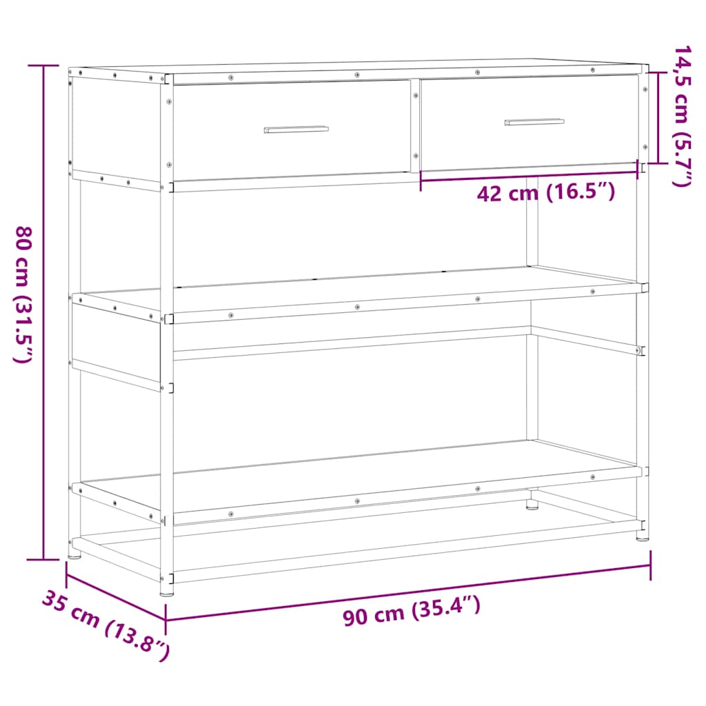 Wandtafel 90x35x80 cm bewerkt hout zwart