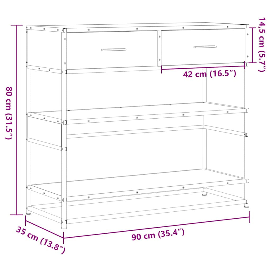 Wandtafel 90x35x80 cm bewerkt hout zwart