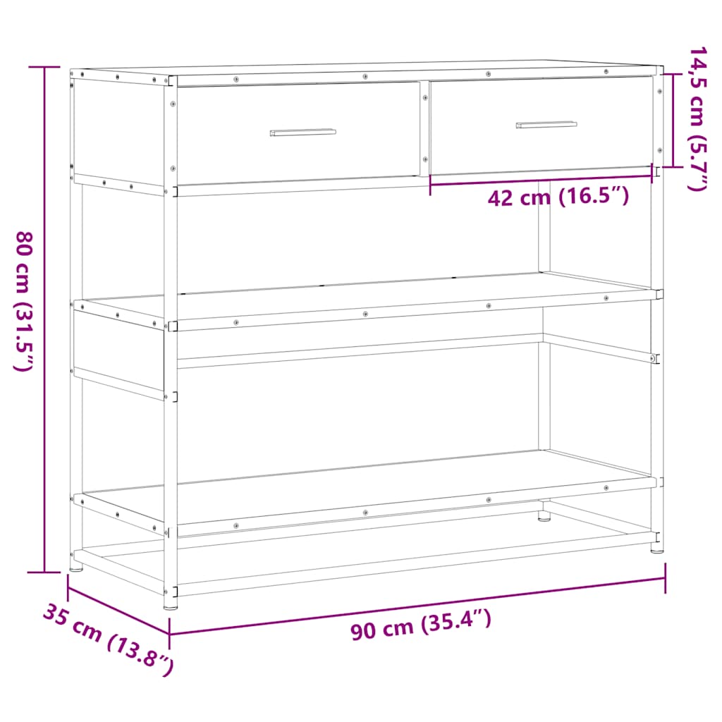 Wandtafel 90x35x80 cm bewerkt hout sonoma eikenkleurig