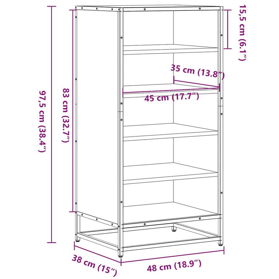 Schoenenrek 48x38x97,5 cm bewerkt hout sonoma eikenkleurig