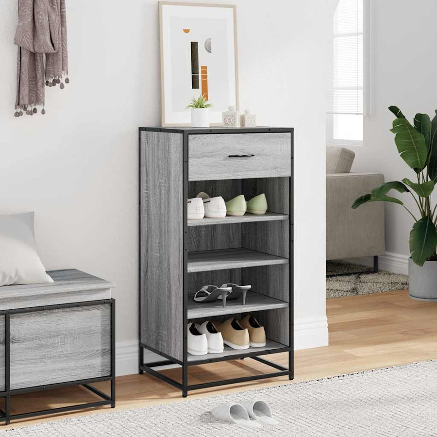 Schoenenrek 48x38x97,5 cm bewerkt hout grijs sonoma eikenkleur