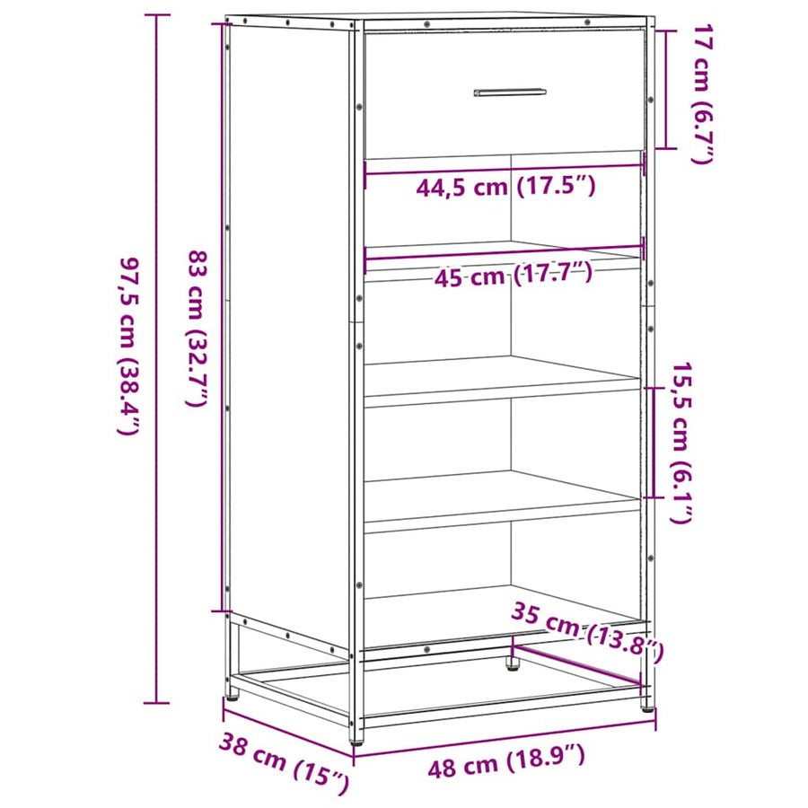 Schoenenrek 48x38x97,5 cm bewerkt hout grijs sonoma eikenkleur