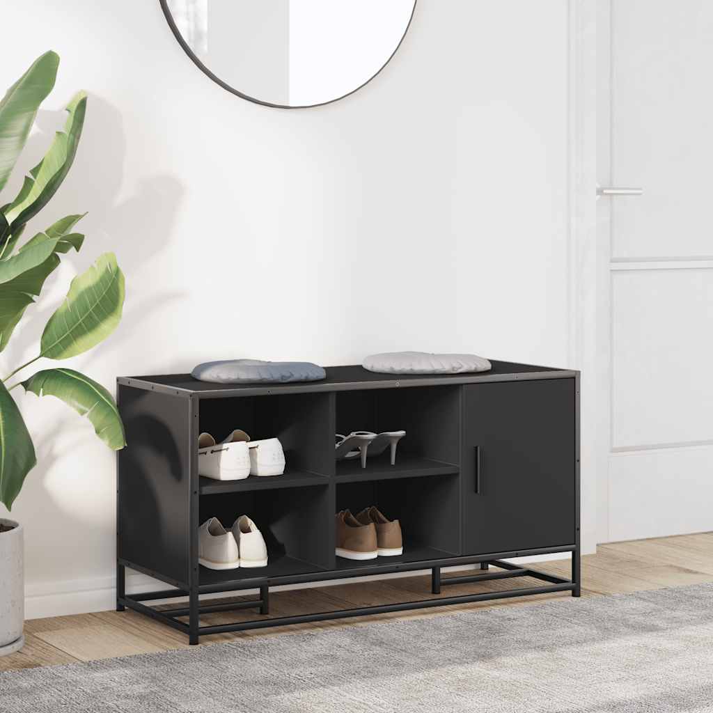 Schoenenbank 100x40x53,5 cm bewerkt hout en metaal zwart