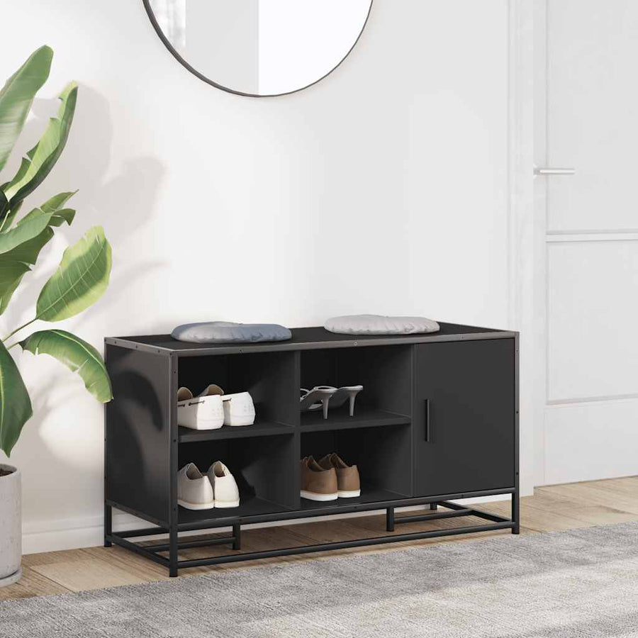Schoenenbank 100x40x53,5 cm bewerkt hout en metaal zwart