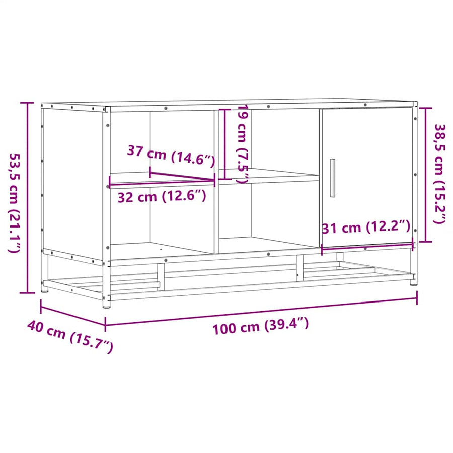 Schoenenbank 100x40x53,5 cm bewerkt hout en metaal zwart