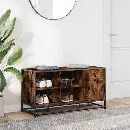 Schoenenbank 100x40x53,5cm bewerkt hout en metaal gerookt eiken