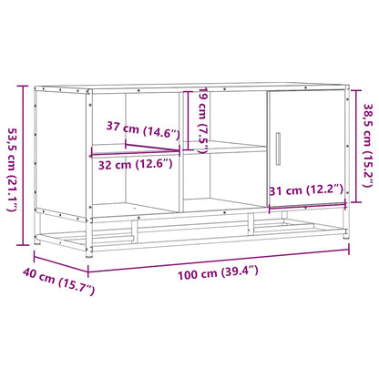 Schoenenbank 100x40x53,5cm bewerkt hout en metaal gerookt eiken