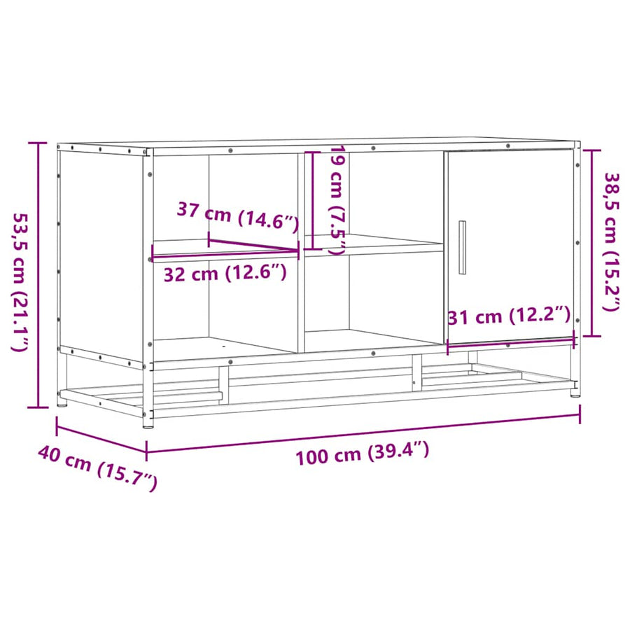Schoenenbank 100x40x53,5cm bewerkt hout en metaal gerookt eiken