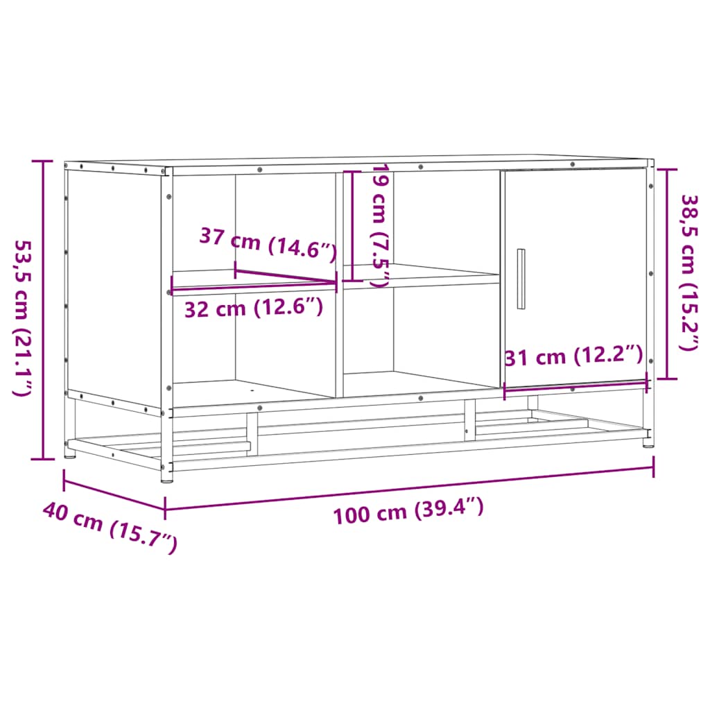 Schoenenbank 100x40x53,5 cm bewerkt hout en metaal grijs sonoma