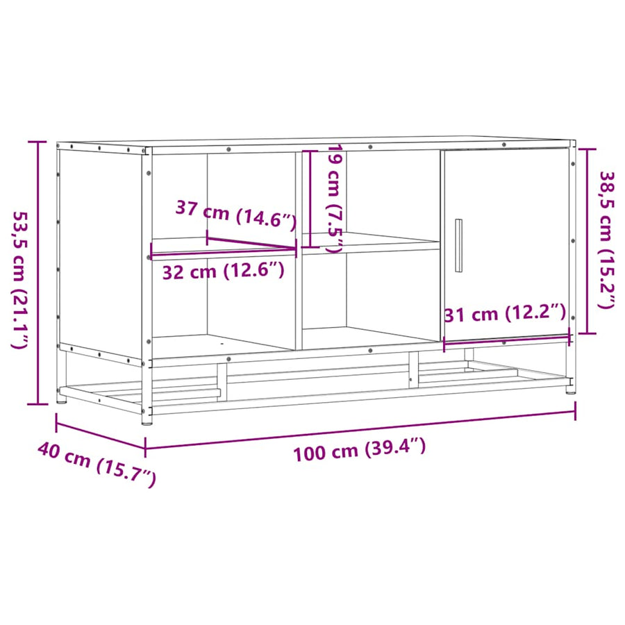 Schoenenbank 100x40x53,5 cm bewerkt hout en metaal grijs sonoma
