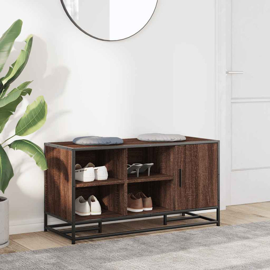 Schoenenbank 100x40x53,5 cm bewerkt hout en metaal bruin eiken