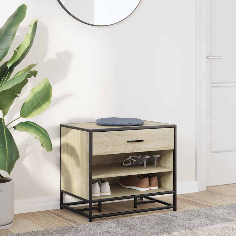 Schoenenbank 60x40x53,5 cm bewerkt hout en metaal sonoma eiken