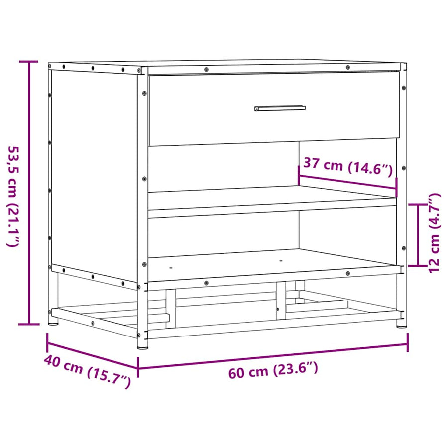 Schoenenbank 60x40x53,5 cm bewerkt hout en metaal sonoma eiken