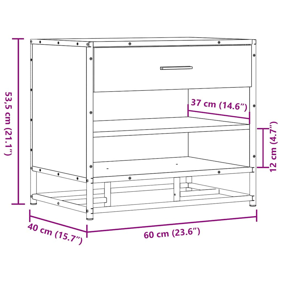 Schoenenbank 60x40x53,5 cm bewerkt hout en metaal bruin eiken