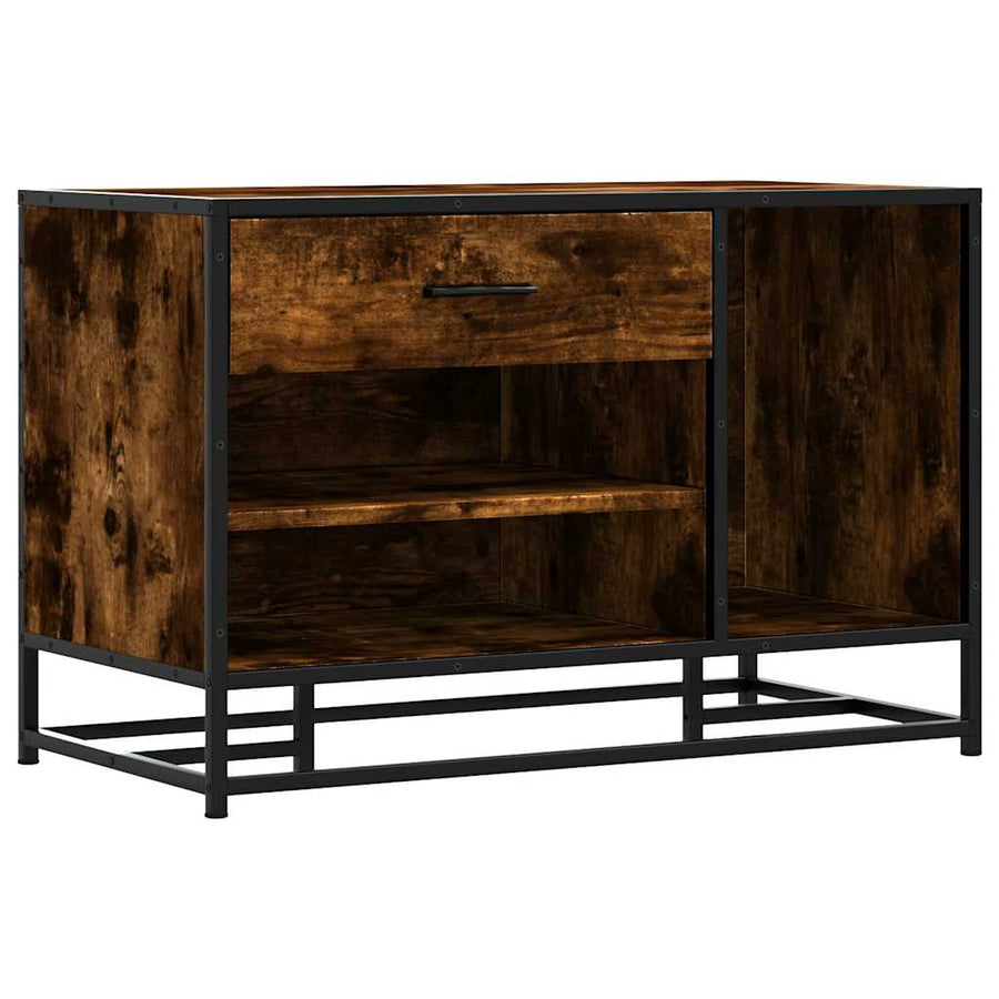 Schoenenbank 80x40x53,5 cm bewerkt hout en metaal gerookt eiken