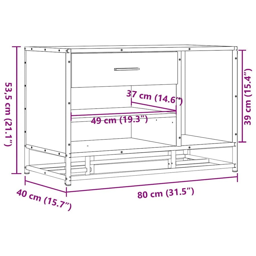 Schoenenbank 80x40x53,5 cm bewerkt hout en metaal gerookt eiken