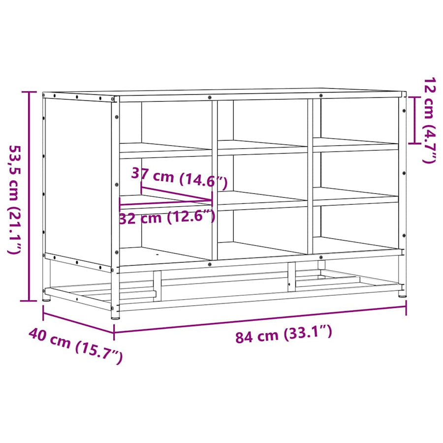 Schoenenbank 84x40x53,5 cm bewerkt hout en metaal zwart