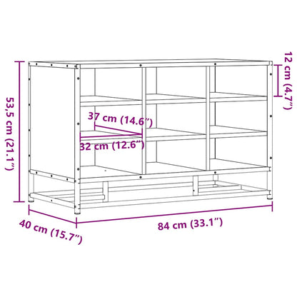 Schoenenbank 84x40x53,5 cm bewerkt hout en metaal gerookt eiken