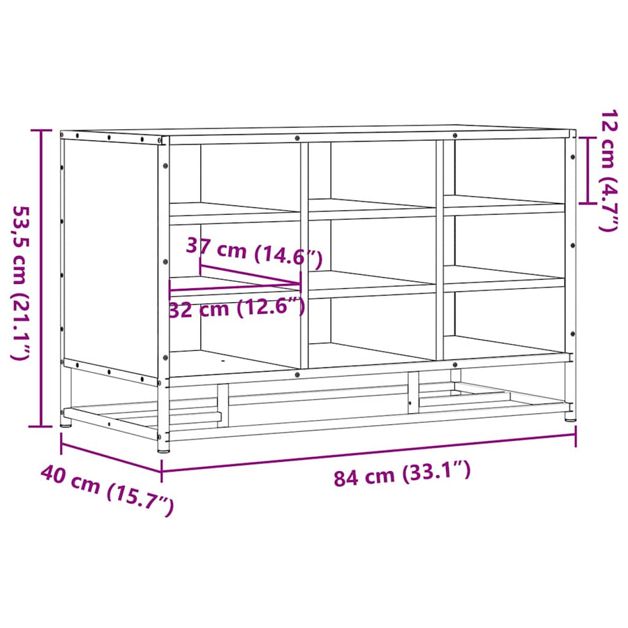 Schoenenbank 84x40x53,5 cm bewerkt hout en metaal gerookt eiken