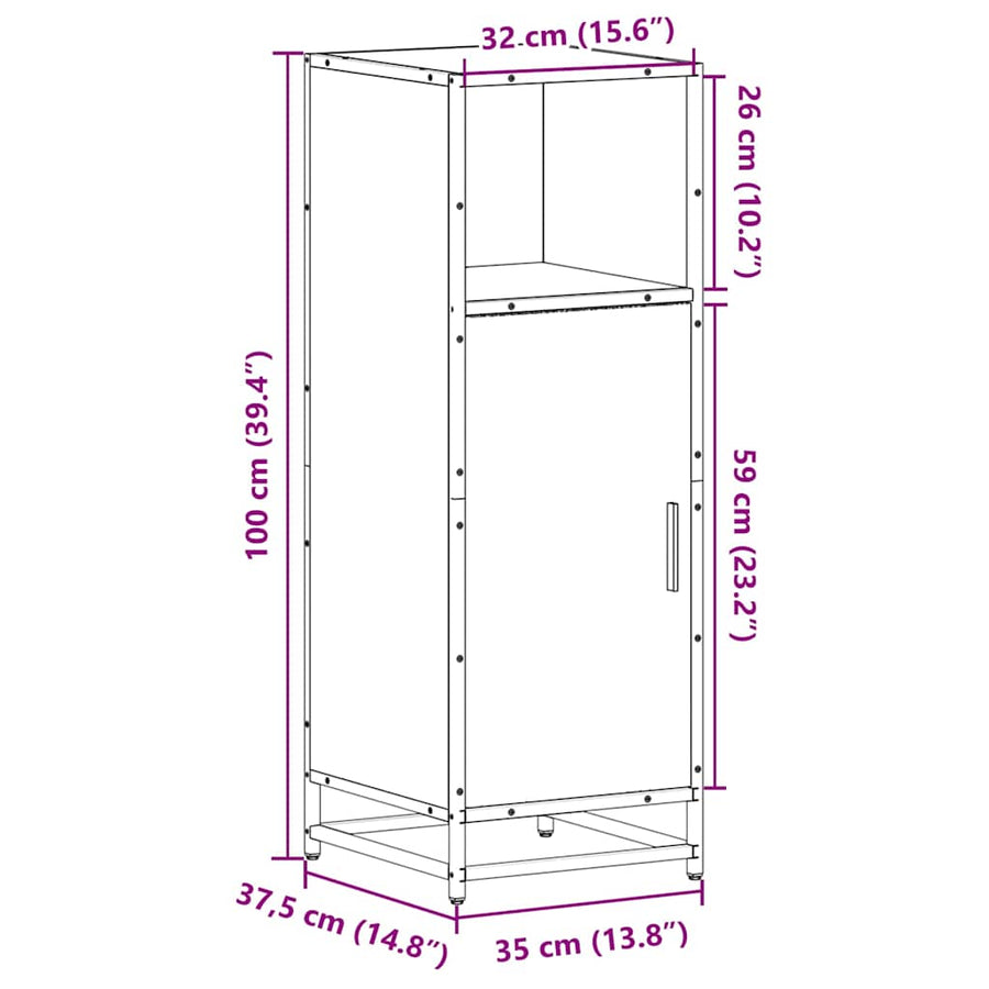 Badkamerkast 35x37,5x100 cm bewerkt hout gerookt eikenkleurig
