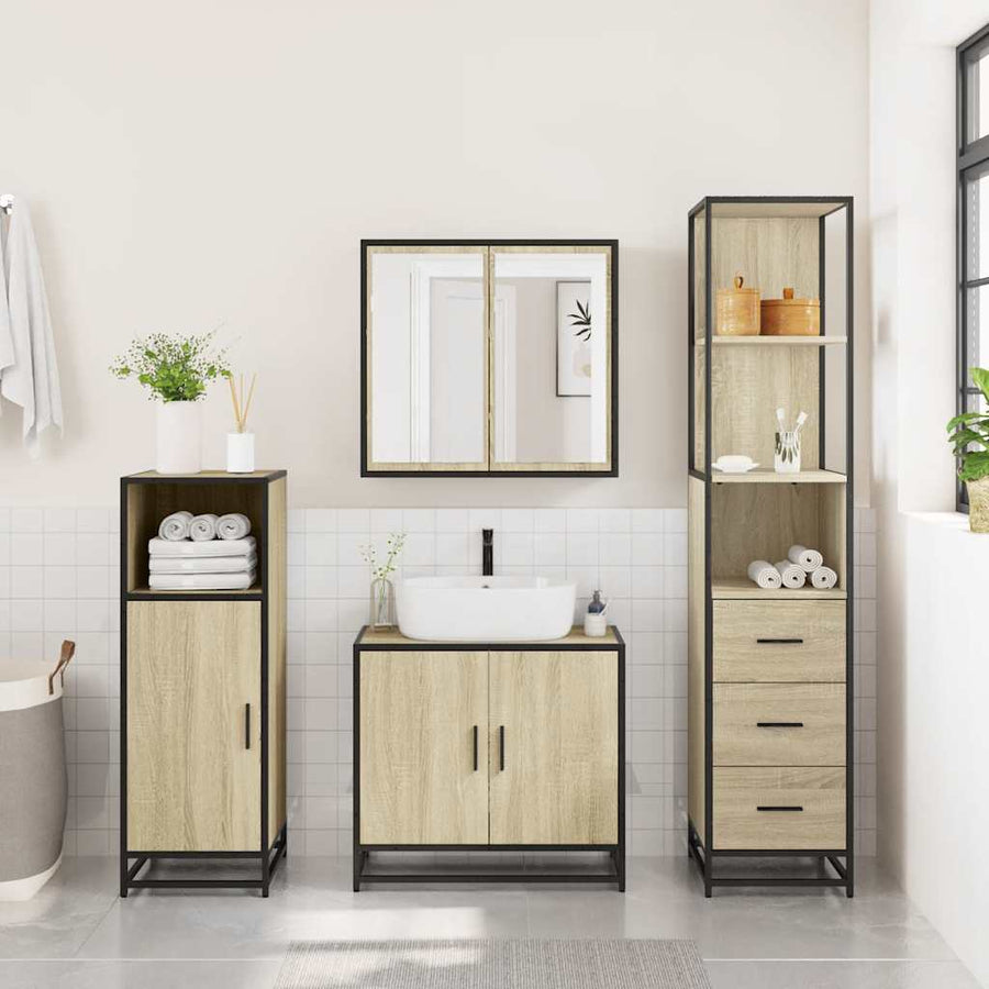 Badkamerkast 35x37,5x166 cm bewerkt hout sonoma eikenkleurig
