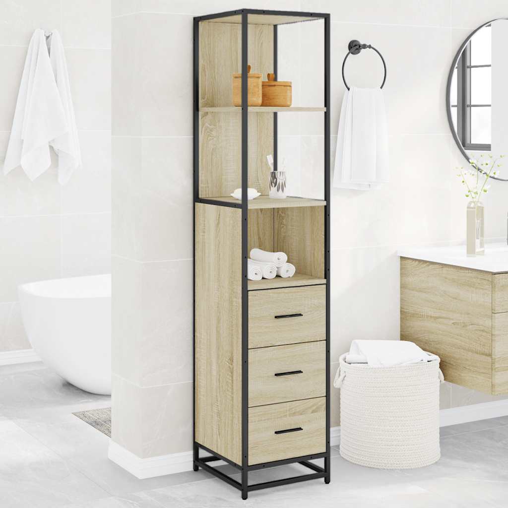 Badkamerkast 35x37,5x166 cm bewerkt hout sonoma eikenkleurig