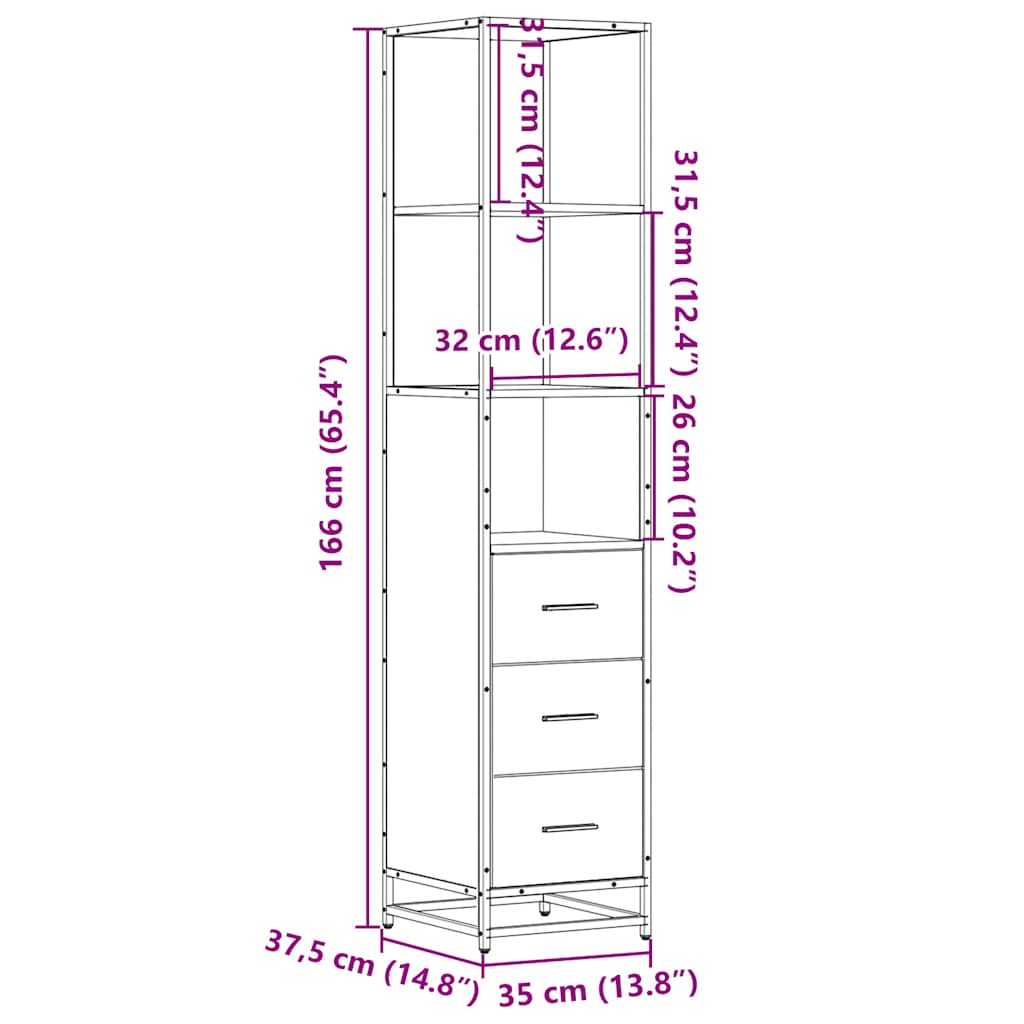 Badkamerkast 35x37,5x166 cm bewerkt hout sonoma eikenkleurig