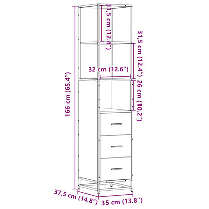 Badkamerkast 35x37,5x166 cm bewerkt hout sonoma eikenkleurig