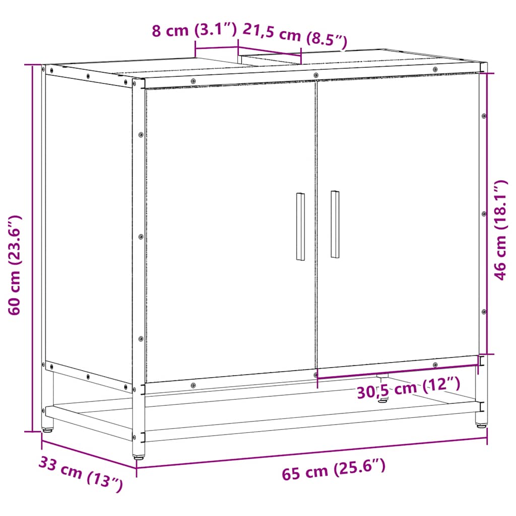 Wastafelkast 65x33x60 cm bewerkt hout sonoma eikenkleurig