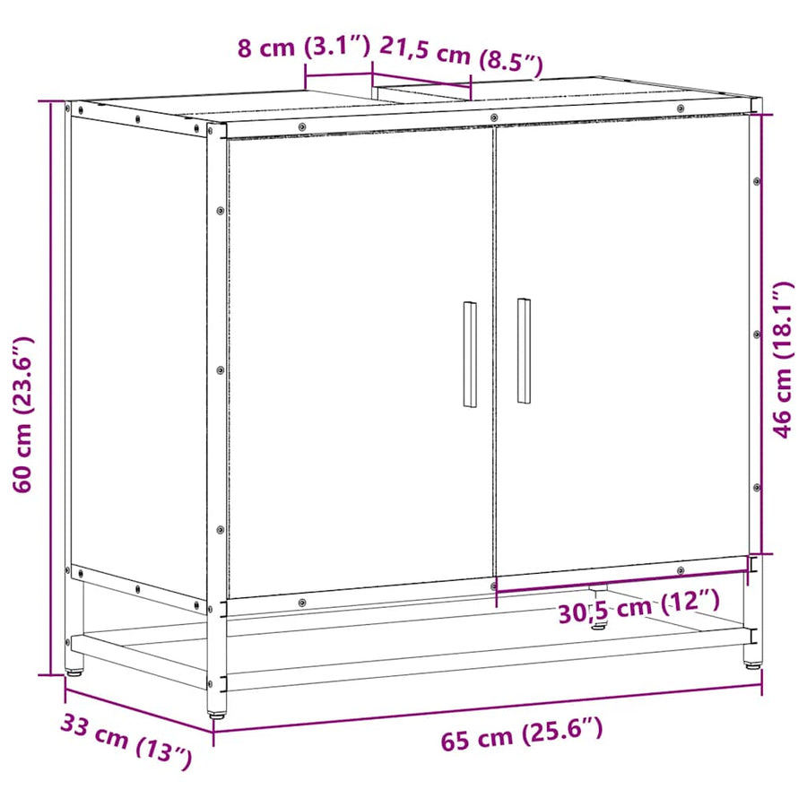 Wastafelkast 65x33x60 cm bewerkt hout gerookt eikenkleurig