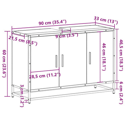 Wastafelkast 90x33x60 cm bewerkt hout gerookt eikenkleurig