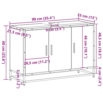 Wastafelkast 90x33x60 cm bewerkt hout bruin eikenkleurig